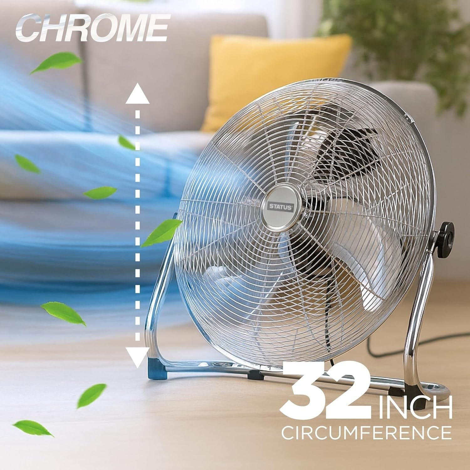 18 Inch Floor Fan Chrome 3-Speed High Velocity Adjustable Angle Cooling Portable