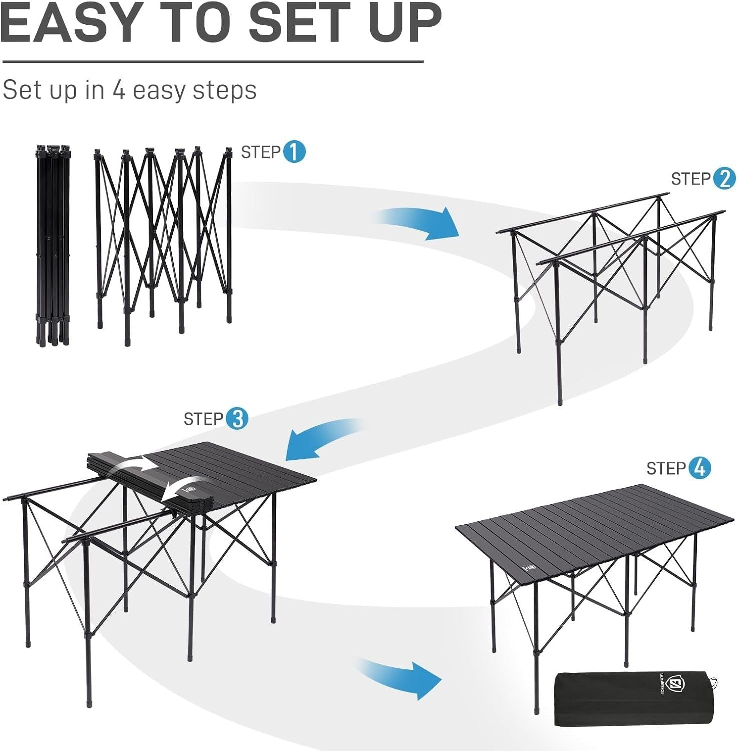 4ft Folding Camping Table Portable Roll-Up Aluminum Outdoor Picnic BBQ Table