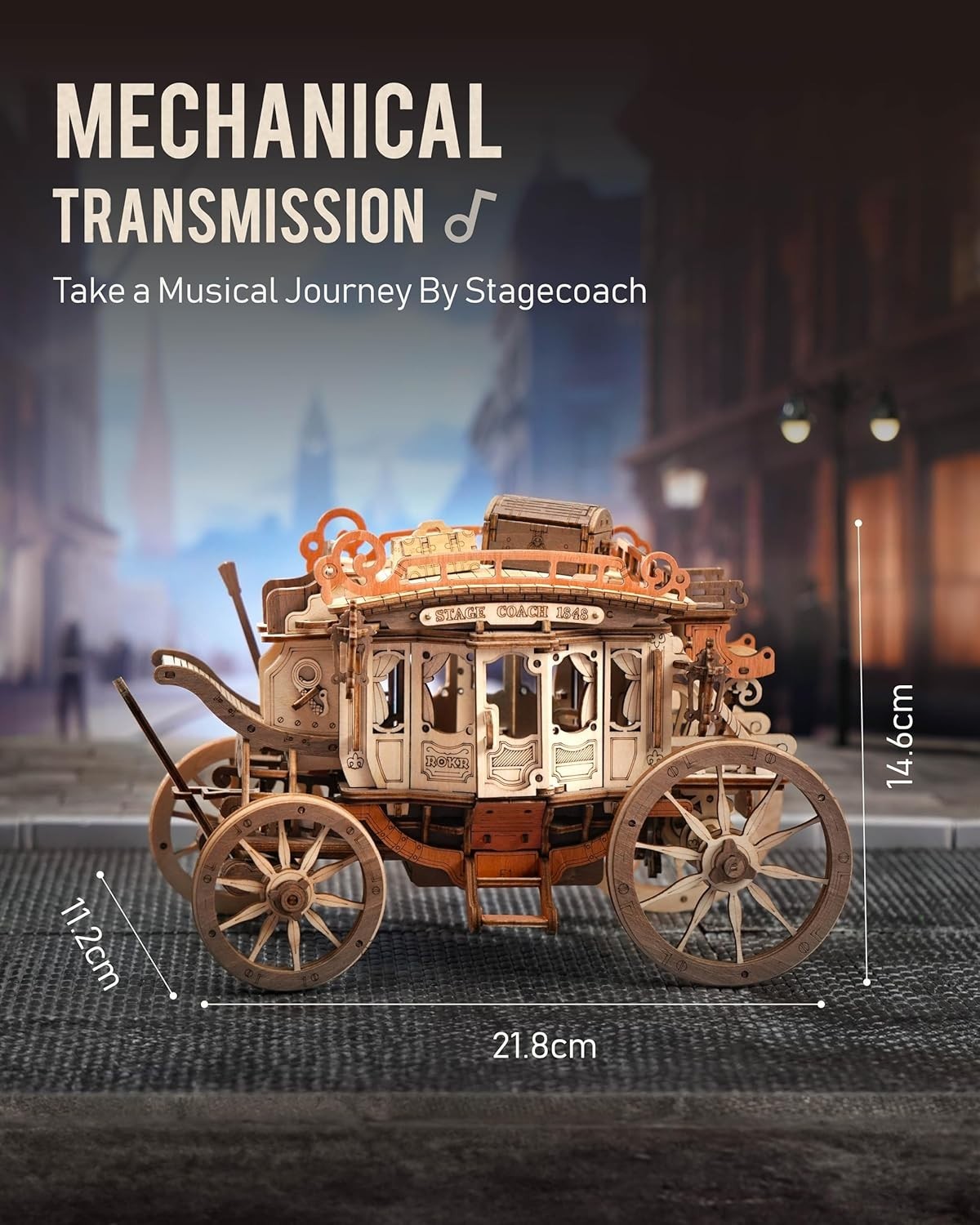 3D Wooden Stagecoach Puzzle Kit with Music Box – DIY Gift for Adults & Kids