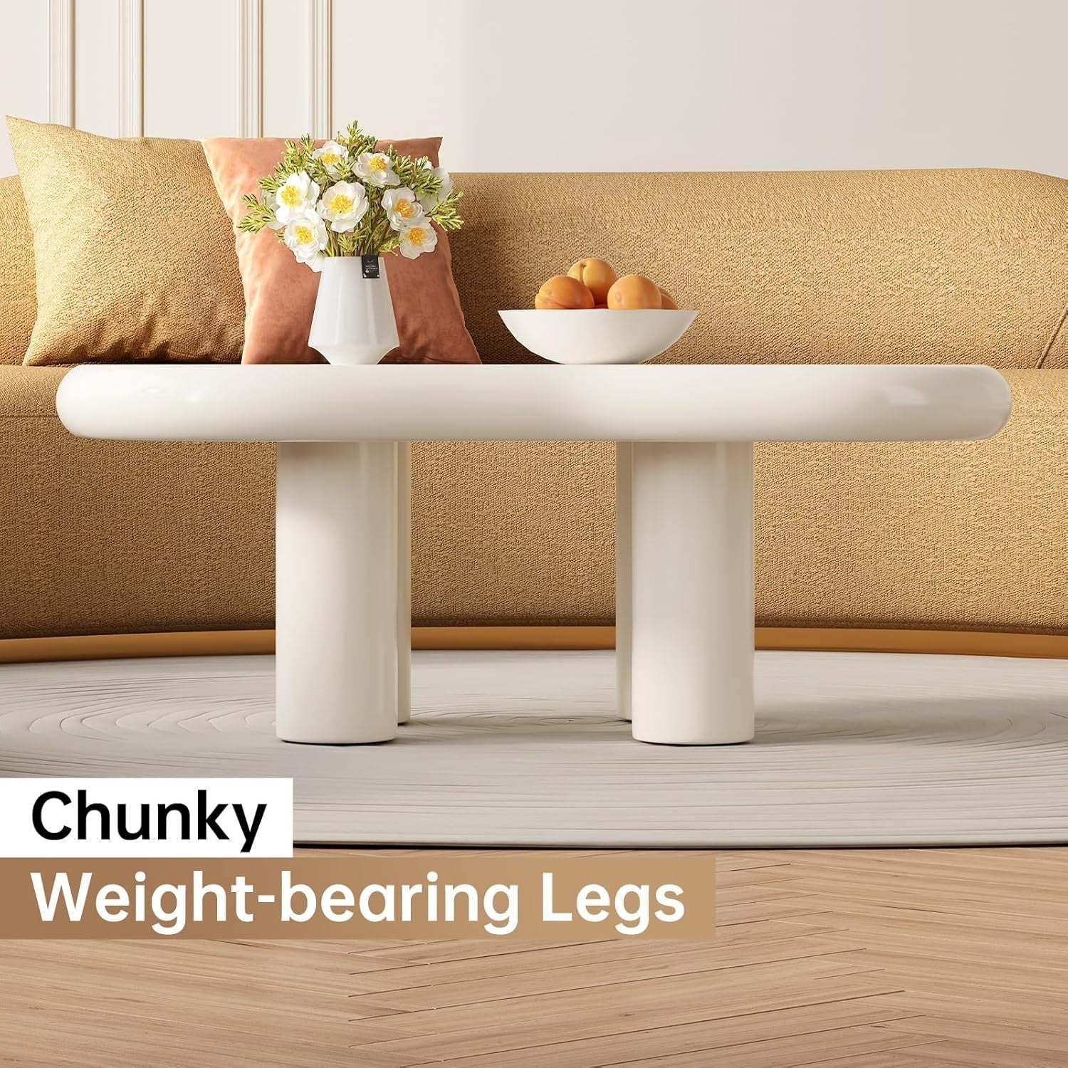 Modern Cloud-Shaped Coffee Table Thick Top Rounded Corners 63x91x39cm White