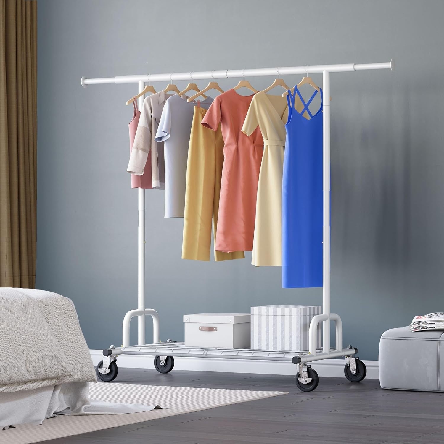 238KG Heavy Duty Extendable Clothes Rail with Wheels – White