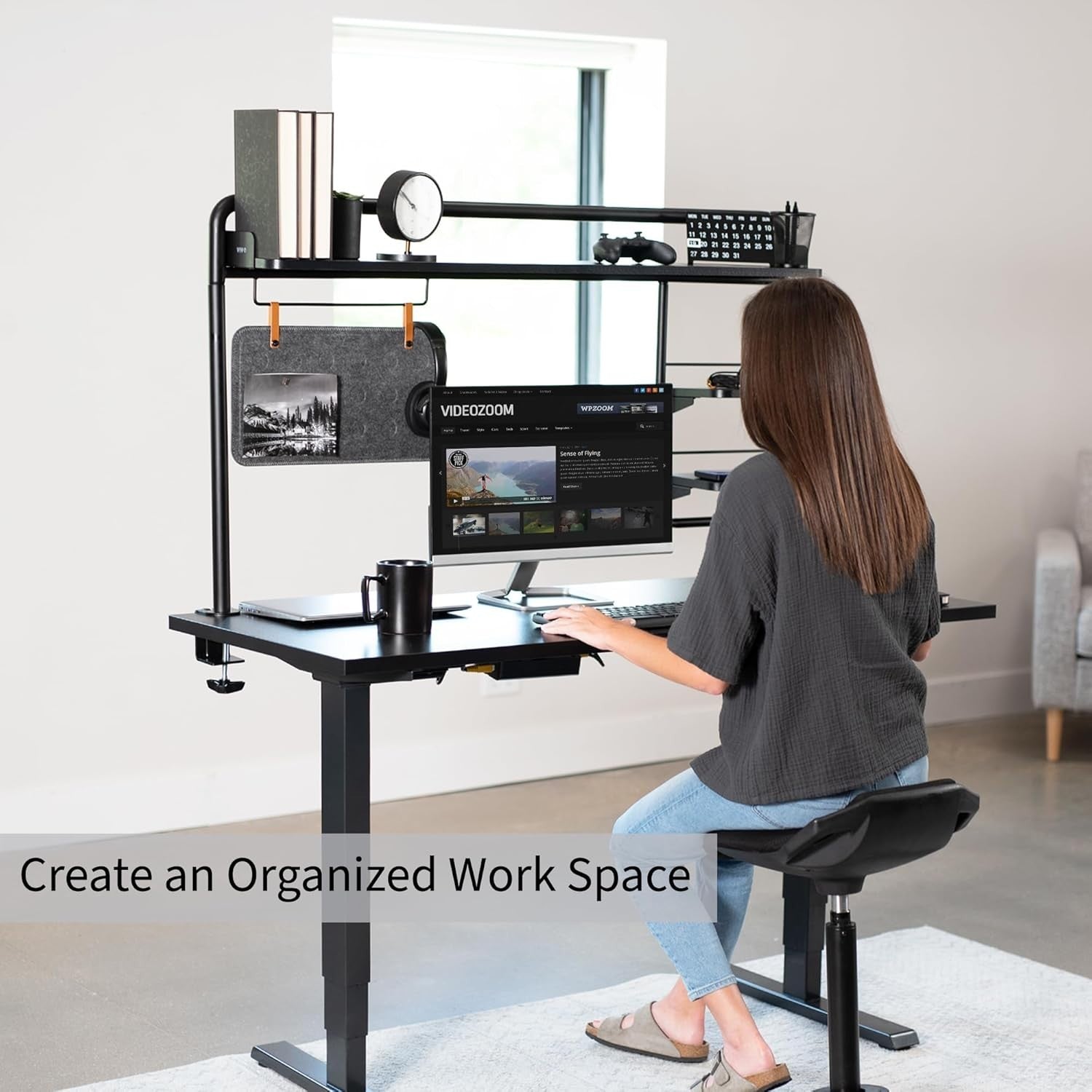 Clamp-On Desktop Shelving System 127cm Multi-Tier Desk Organizer Black
