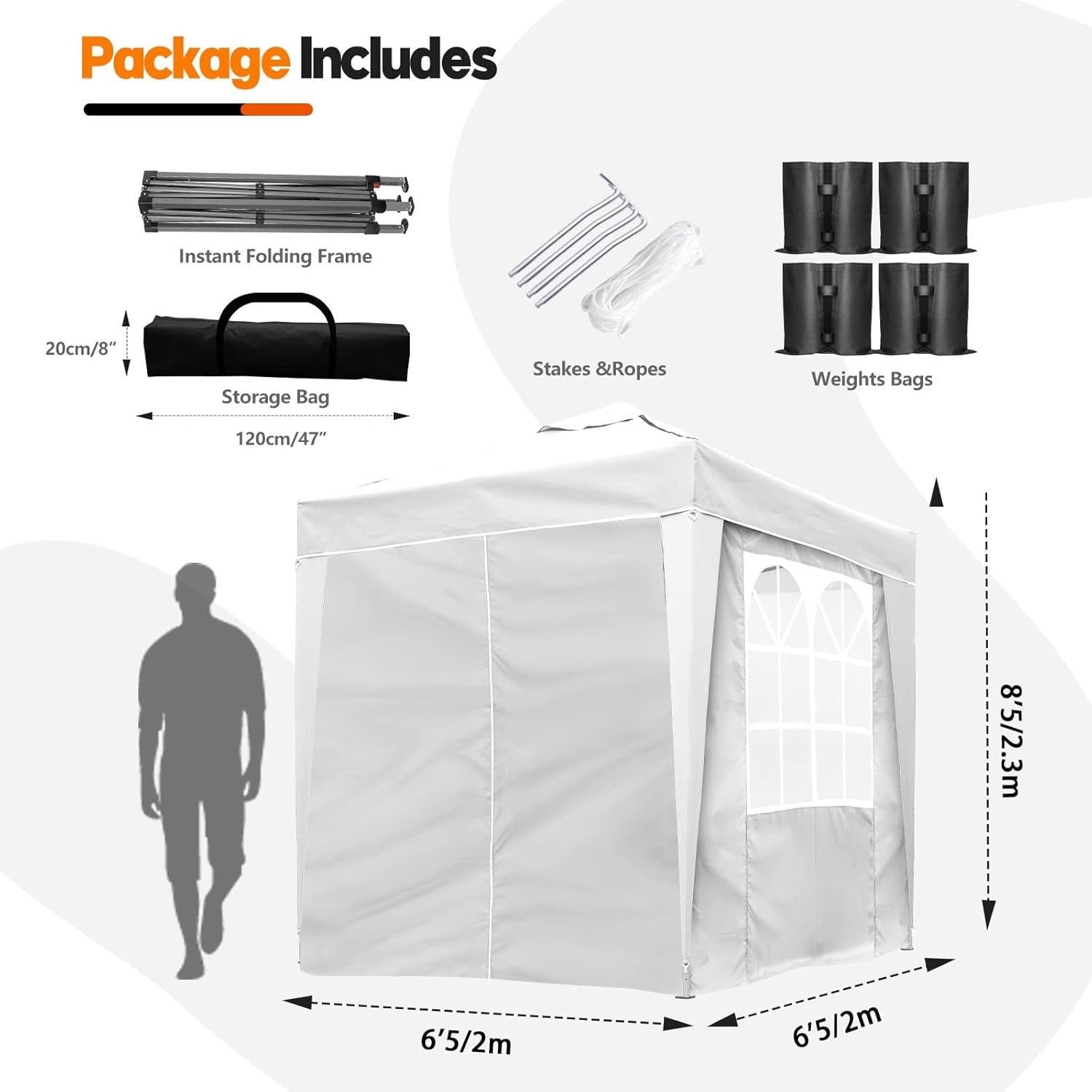2x2M White Pop Up Gazebo With Removable Sides Waterproof Outdoor Tent