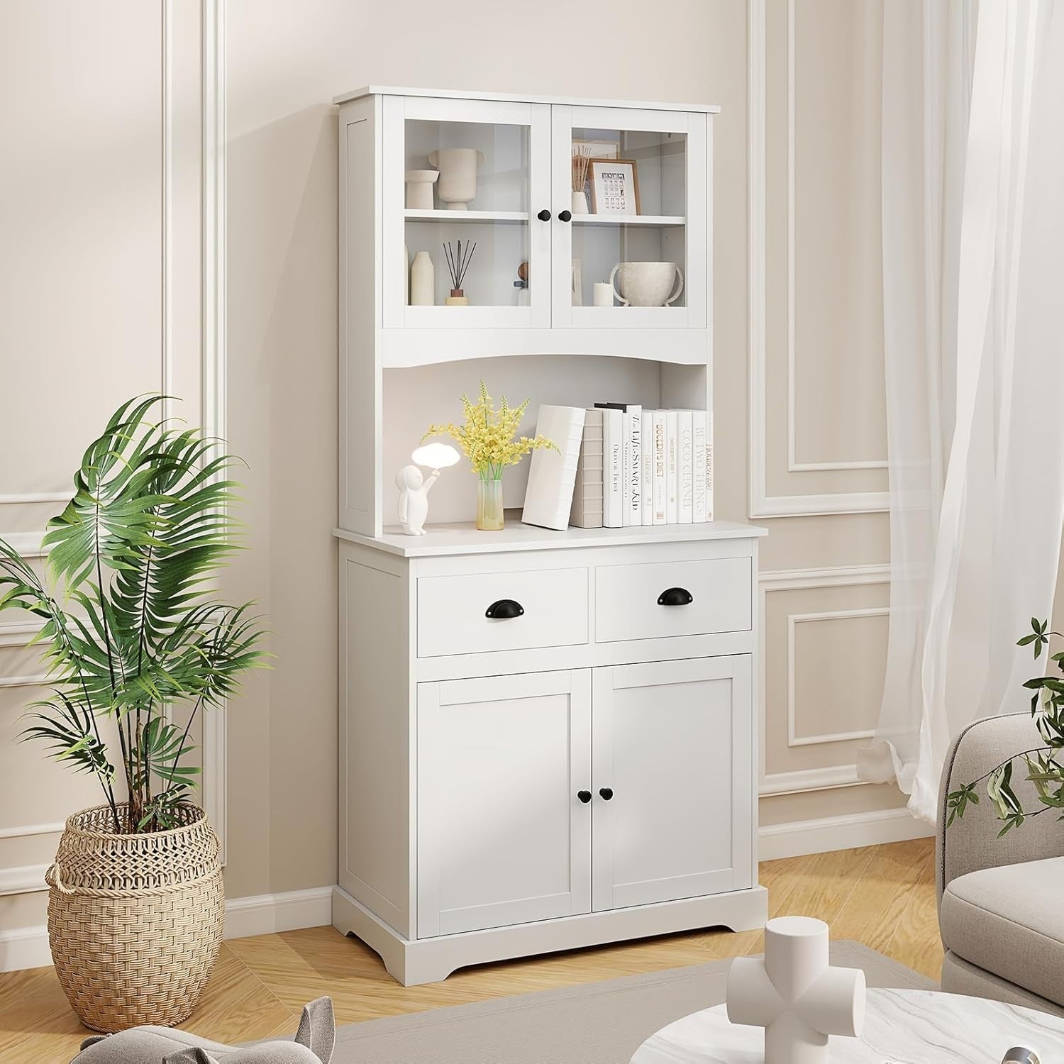 170cm Tall 4-Door Kitchen Cupboard 2-Drawer Adjustable Shelves White