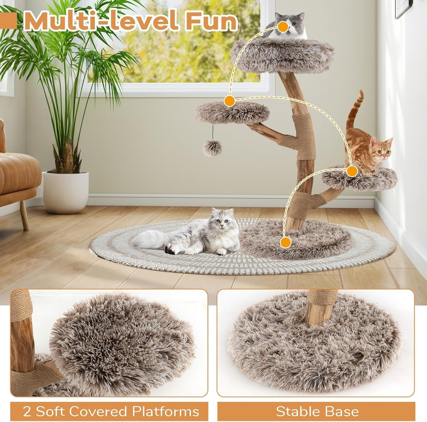 Luxury Wooden Cat Tree 92cm Multi-Level Tower with Plush Perches Scratching