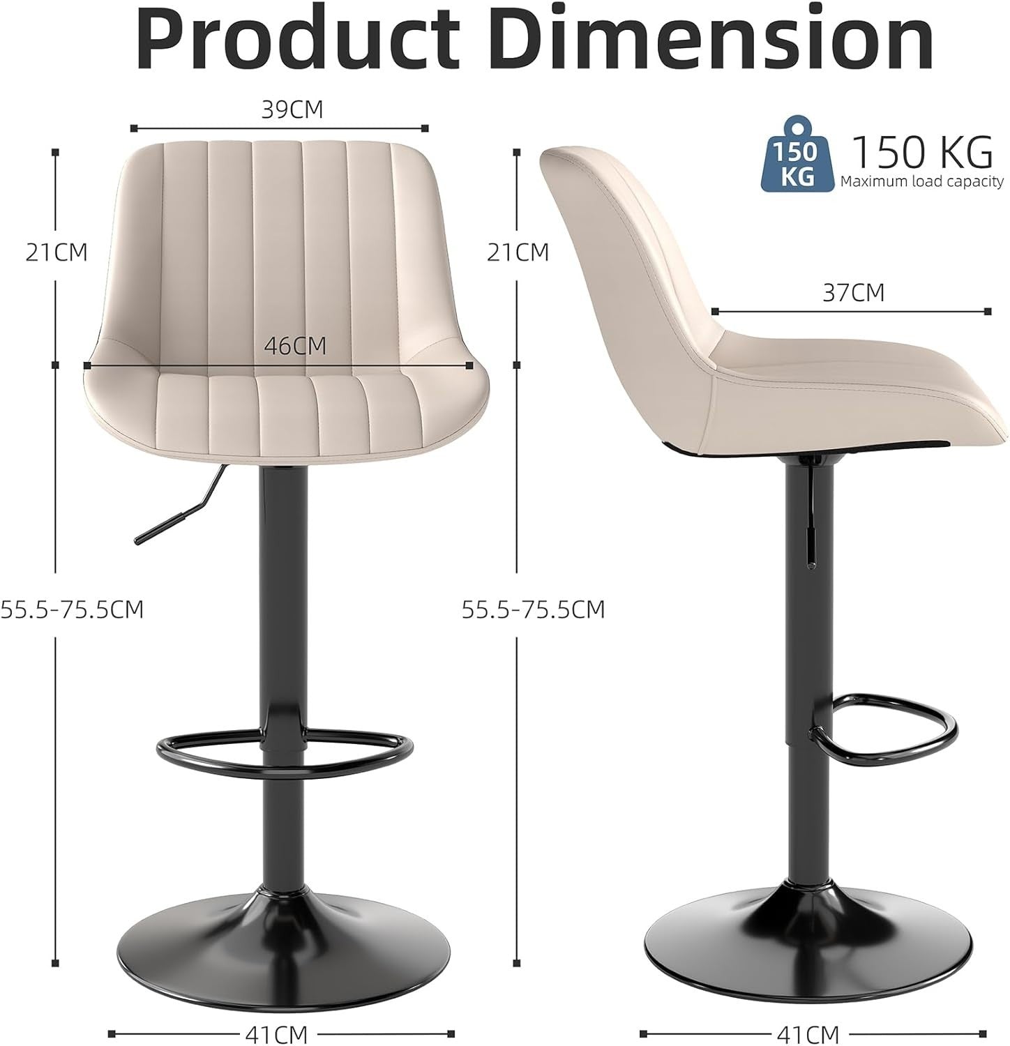 Beige Adjustable Swivel Bar Stool PU Leather Modern Counter Chair