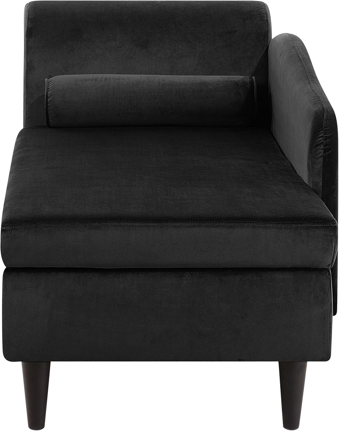 Black Velvet Left Hand Chaise Lounge with Storage Solid Wood Legs Comfort