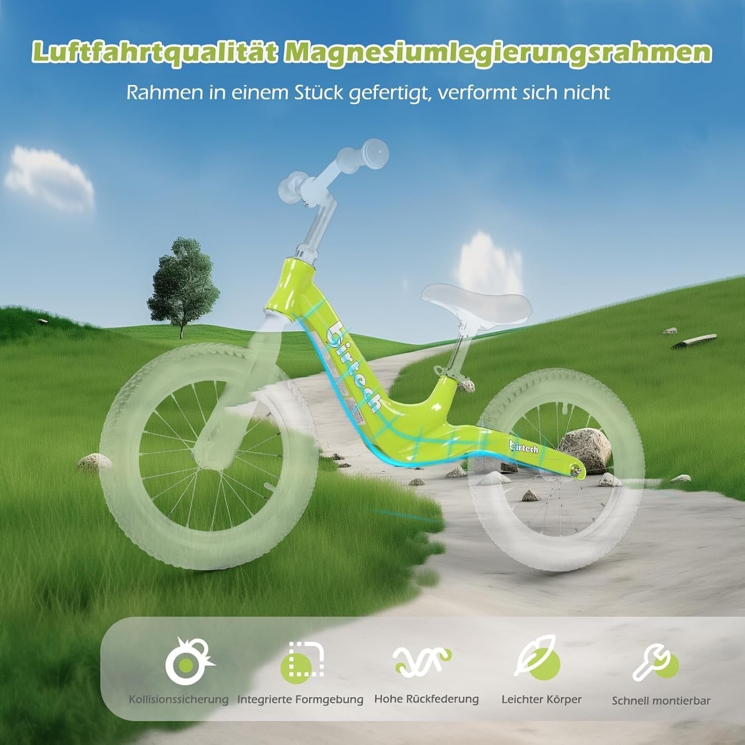 14 Inch Balance Bike Kids No Pedal Bicycle Air Tires Age 3-6 Years