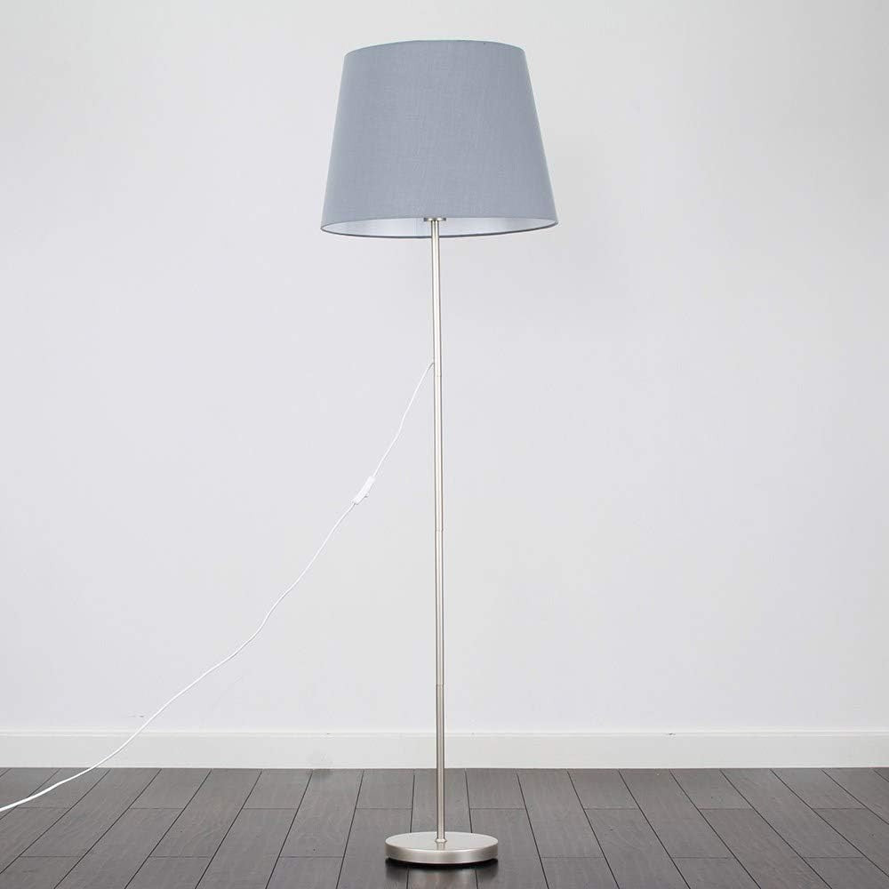 Modern Chrome Floor Lamp Large Grey Shade Standing Light LED Bulb Included