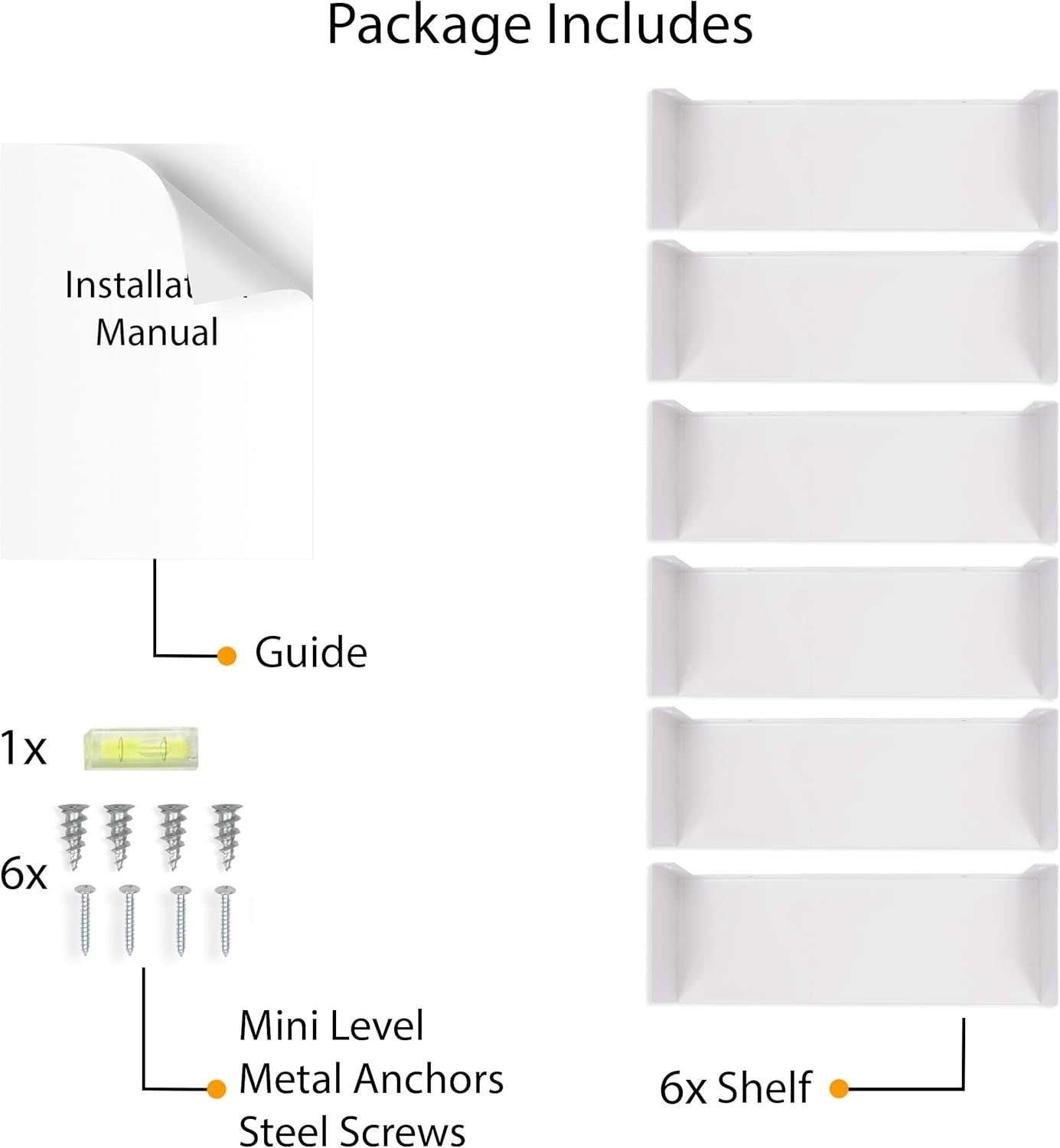 White Floating Wall Shelves Set of 6 CD DVD Storage Metal Bookshelf