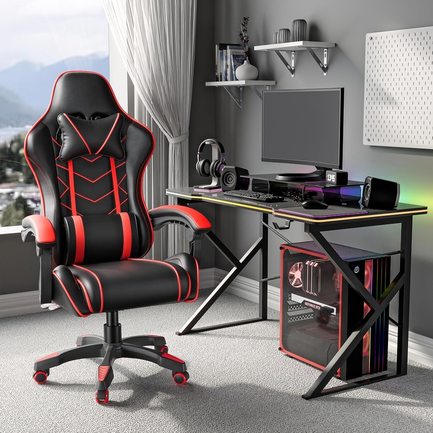 Ergonomic PU Leather Gaming Office Chair Recliner High Back Swivel 150KG Support