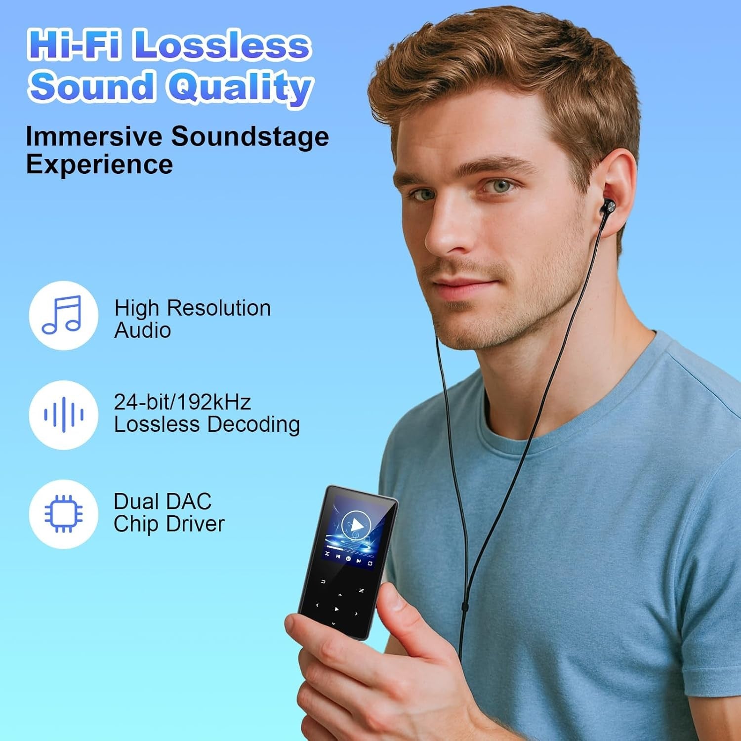 64GB MP3 Player Bluetooth 5.3 HiFi FM Radio Touch Black