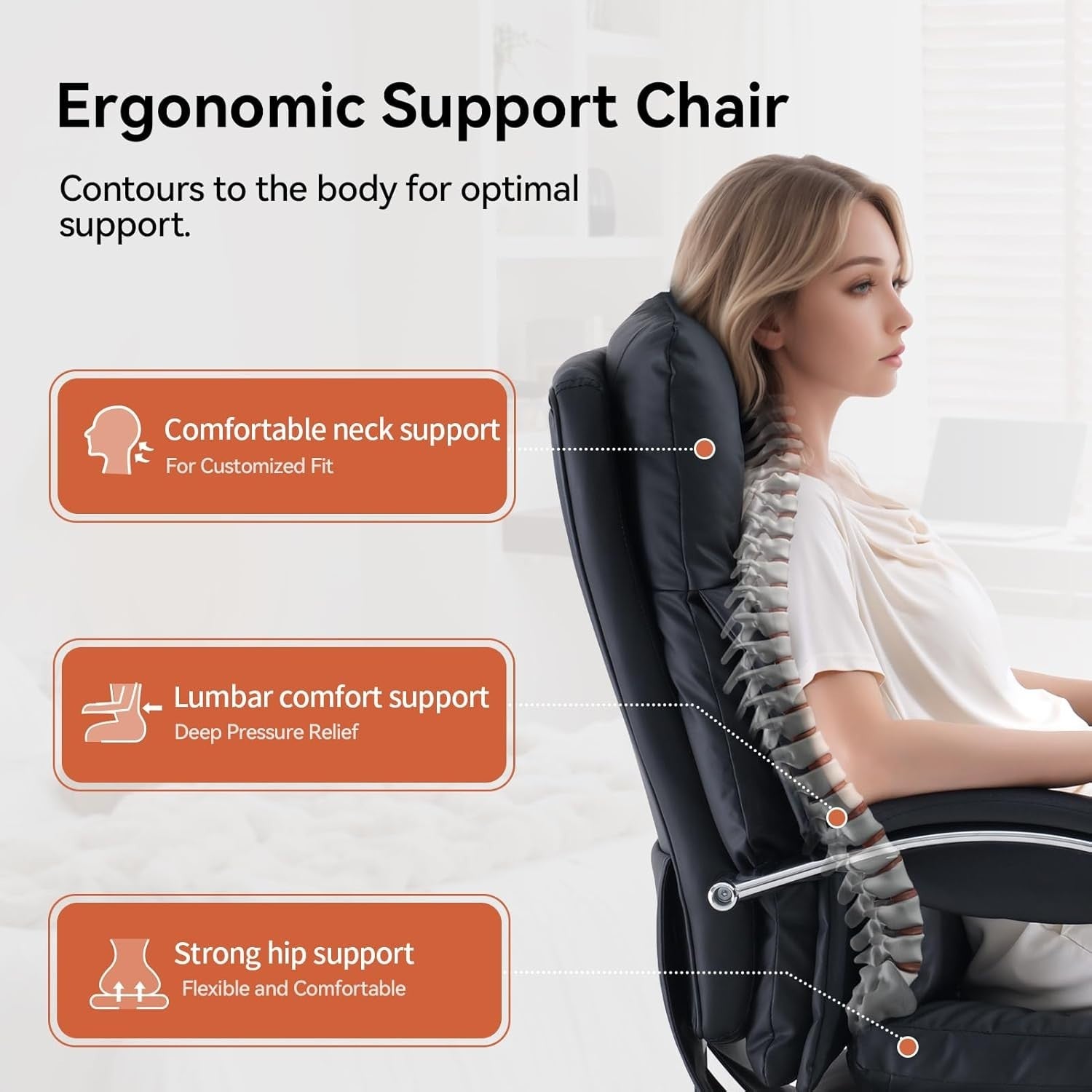 Office Chair Recliner Executive PU Leather Ergonomic Desk Gaming Footrest Black