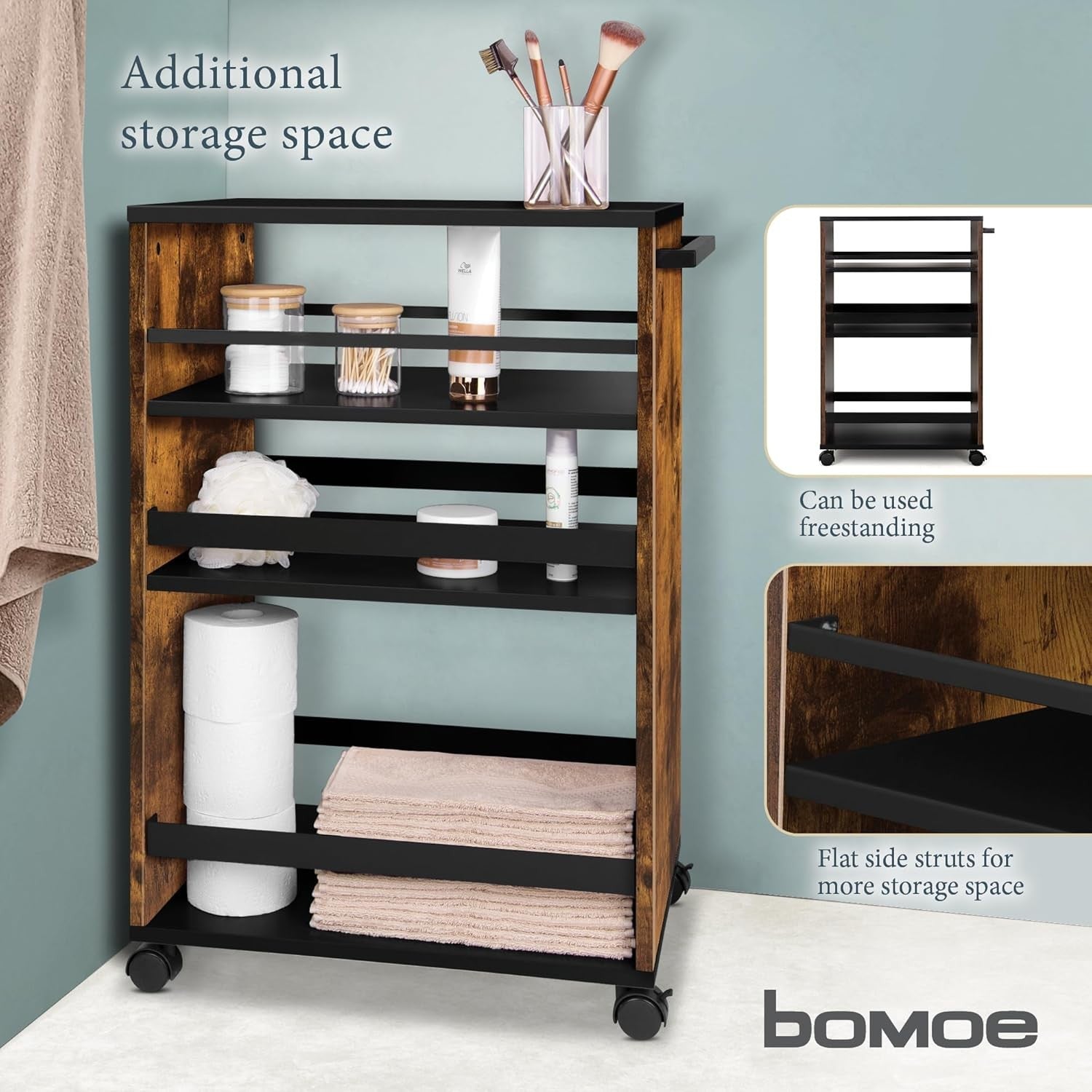 Kitchen Cart Trolley on Wheels 3 Tier Adjustable Shelves Wooden