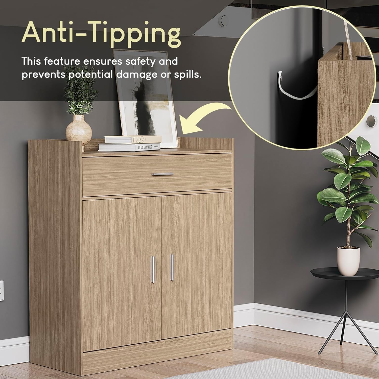 Modern Oak Shoe Cabinet 2 Door 1 Drawer Cupboard Hallway Storage Unit