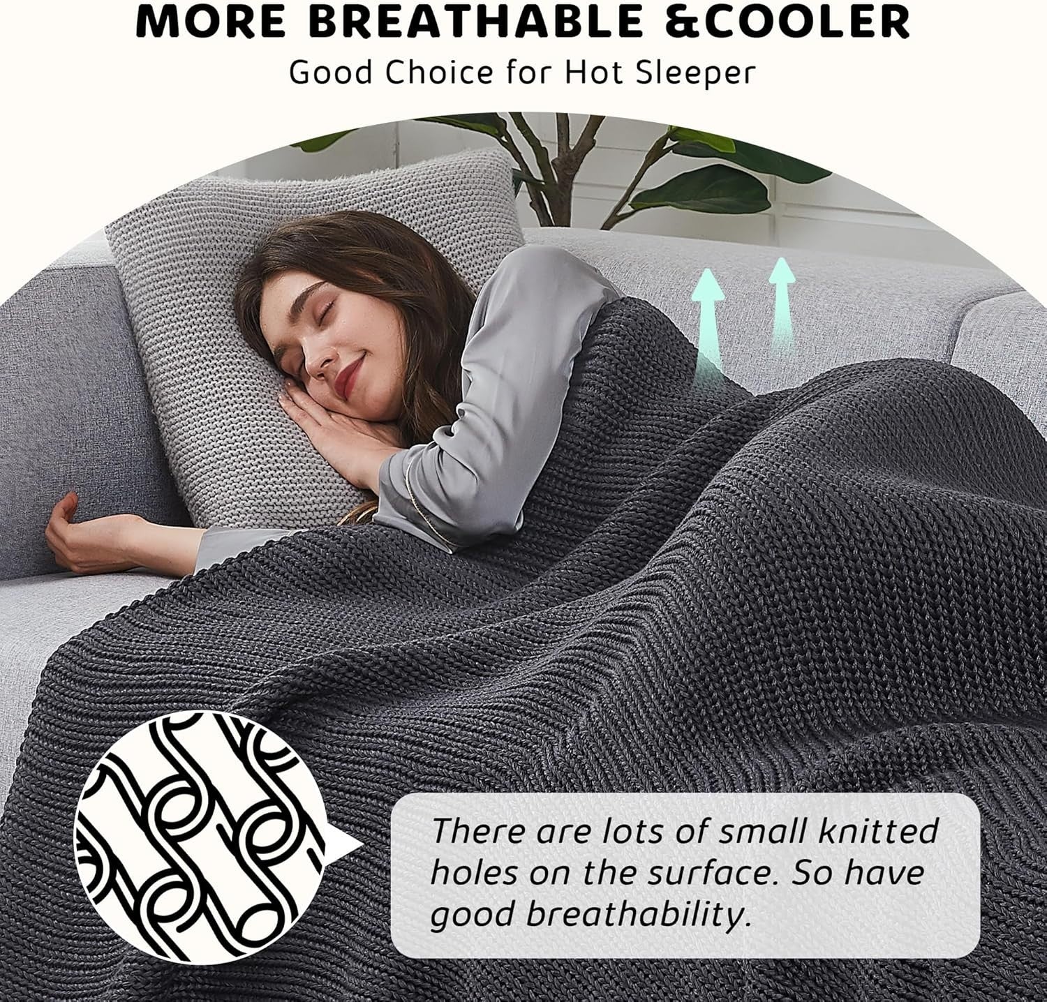 Knitted Weighted Blanket 10lbs 50x60 Dark Grey Cooling Heavy Throw