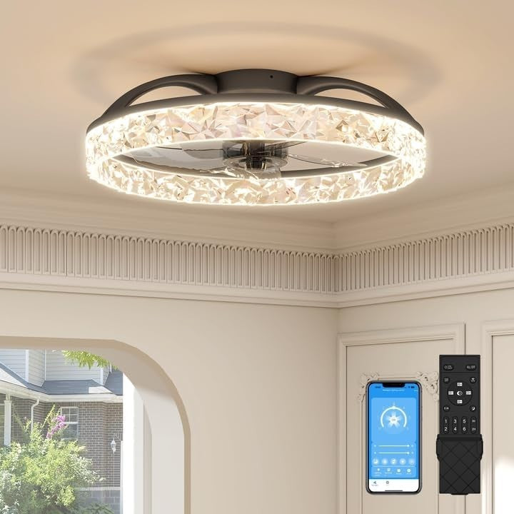 50CM Ceiling Fan Light, 6 Speeds, Dimmable LED, Remote Control, Black