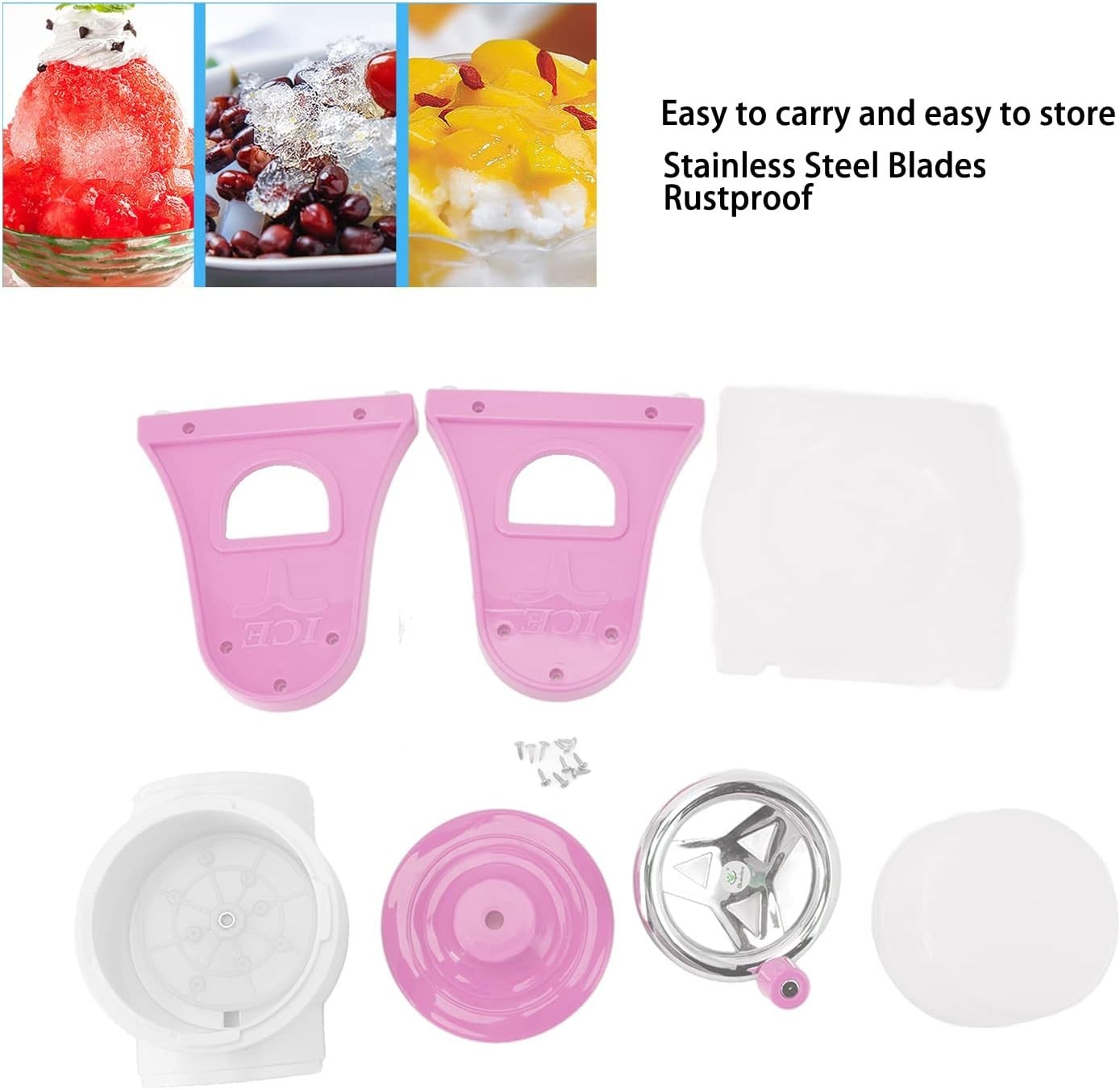 Manual Ice Crusher Shaved Ice Maker Portable Slush Snow Cone Pink