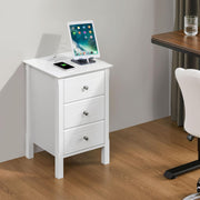 Drawer Bedside Table with Charging Station & USB Ports – White Modern Nightstand