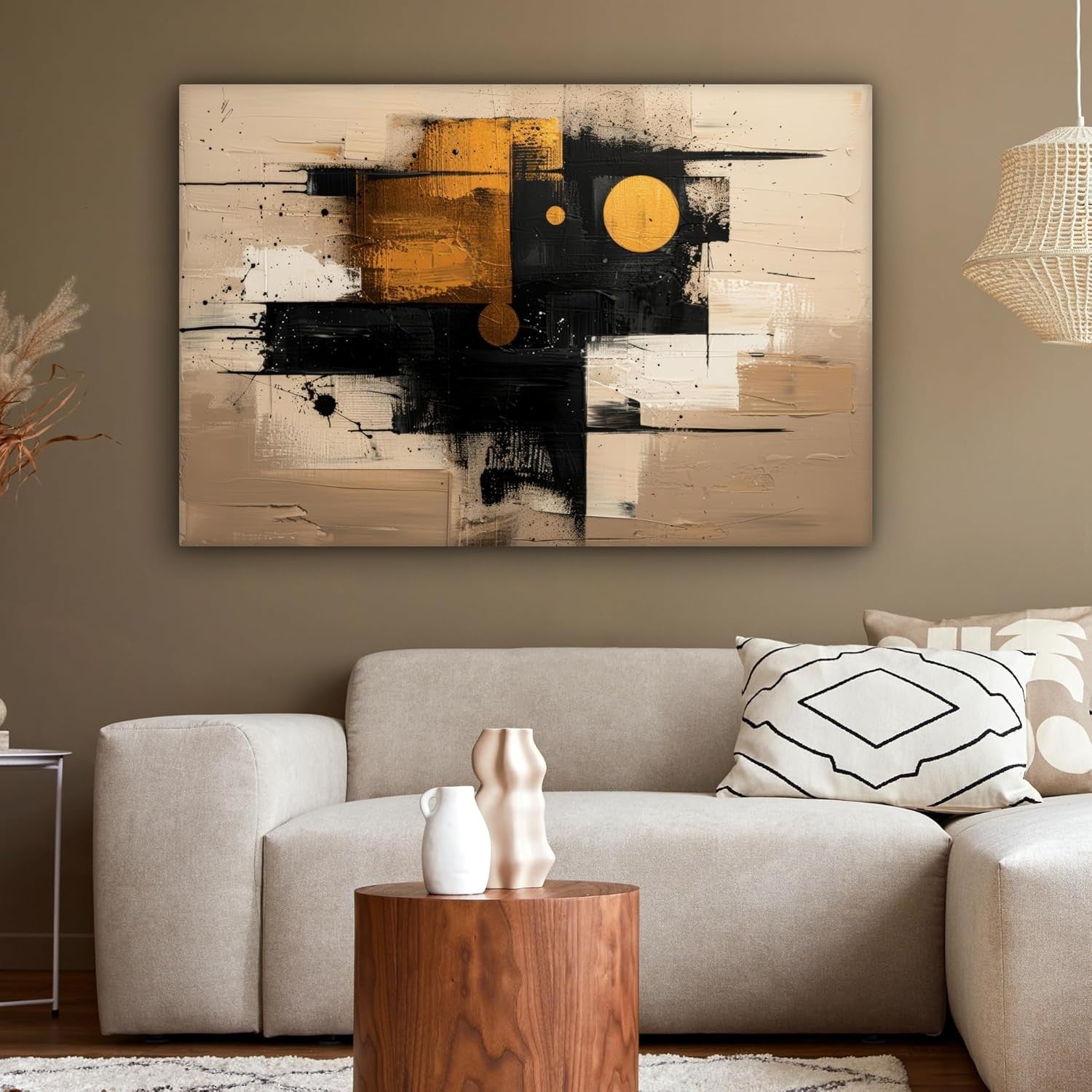 Large Abstract Beige Gold Canvas Wall Art 120x80cm Modern Living Room