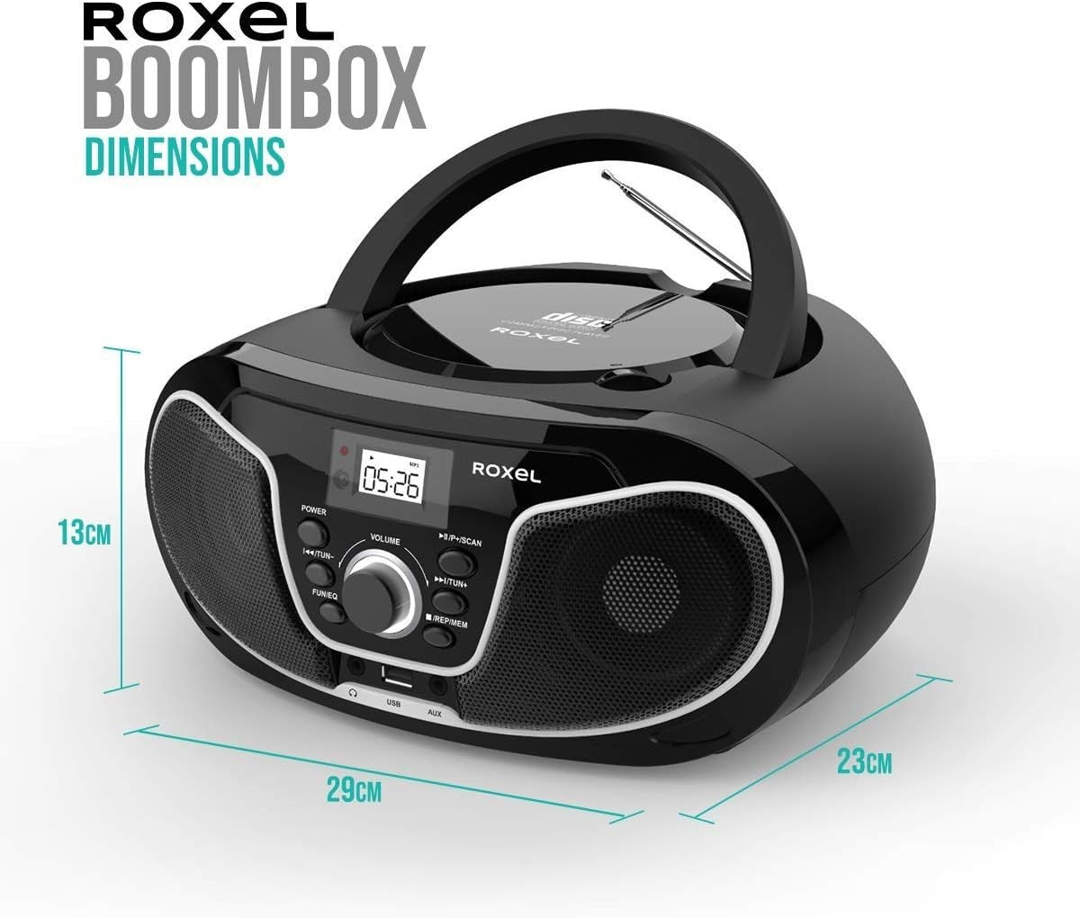 Portable Boombox CD Player Bluetooth FM Radio USB AUX Remote 8W