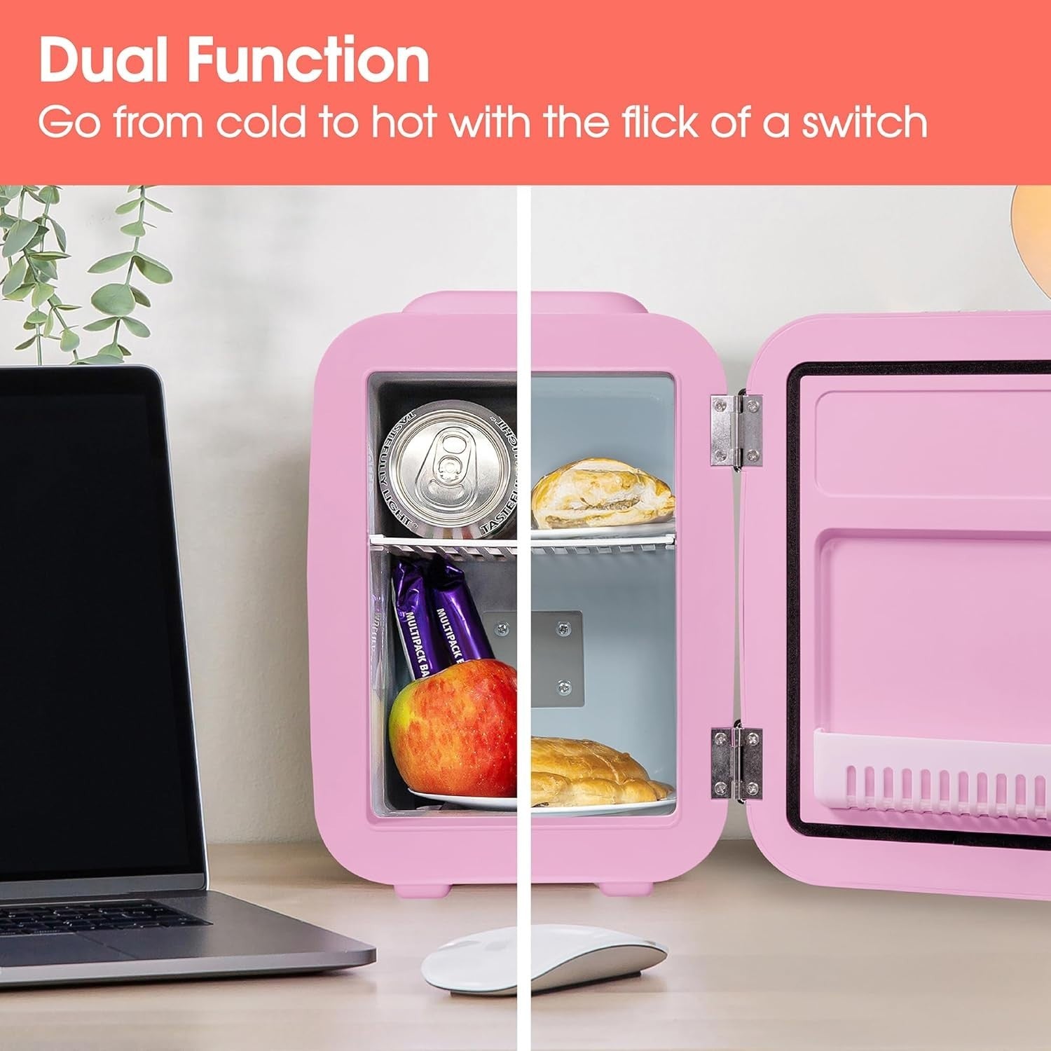 4L Mini Fridge Cooler & Warmer Portable Retro AC 12V Pink