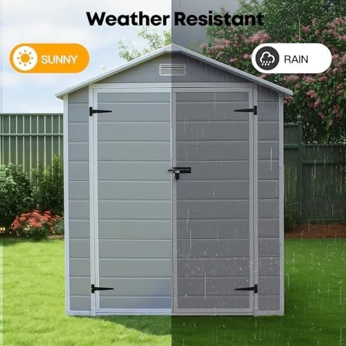 Plastic Garden Storage Shed 6x4ft Waterproof Outdoor Tool Shed with Floor & Lock