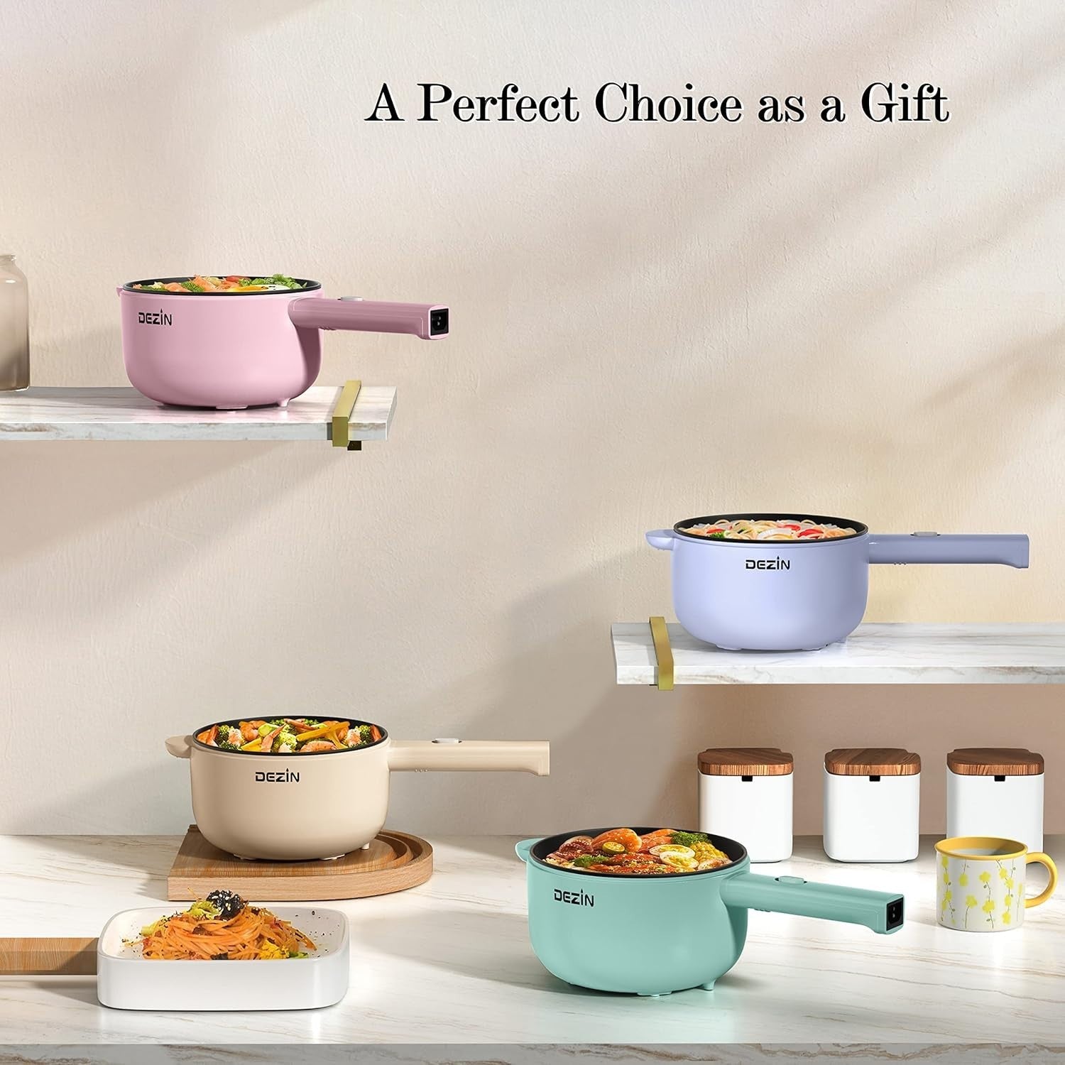 2L Electric Cooker Non-Stick Mini Pot for Dorm Travel Ramen Eggs Pasta