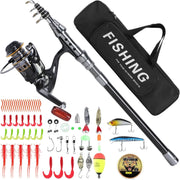 1.8M Telescopic Fishing Rod & Reel Combo Full Kit Lures Line Travel Saltwater
