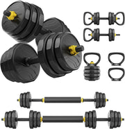 27kg Adjustable Dumbbell Set 5-in-1 Home Gym Barbell Kettlebell Weights