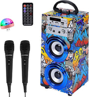 Portable Karaoke Bluetooth 2 Mics LED Lights Kids Teens Fun
