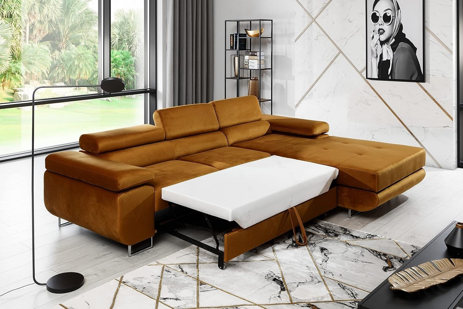 Modern Grey White Corner Sofa Bed Chaise with Cushion Back Padded Arms