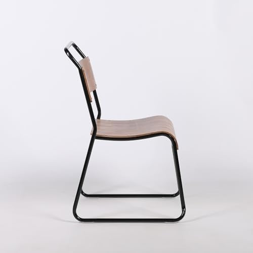 Industrial Retro Dining Chair Stackable Metal Frame Plywood Seat