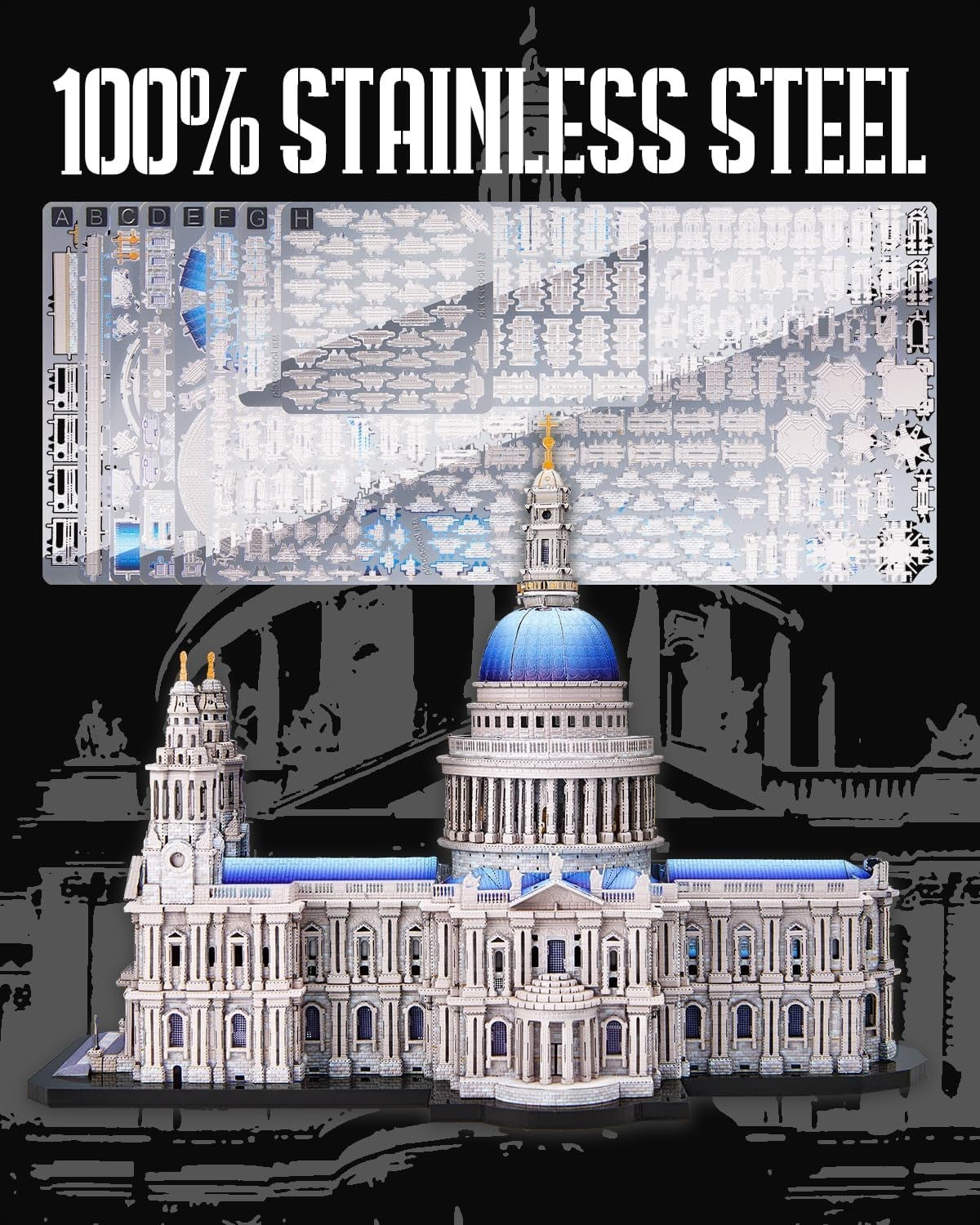 3D Metal Puzzle Cathedral Model Kit for Adults, DIY Gift, 22.5cm Long