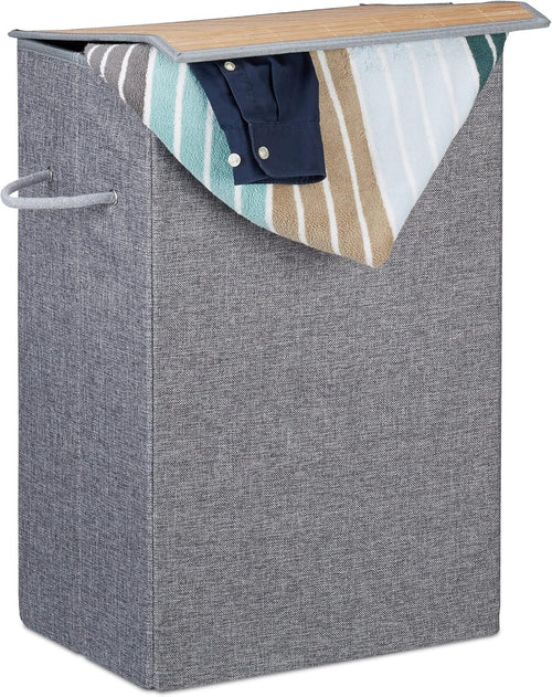 60L Fabric Laundry Hamper with Lid Portable Foldable Clothes Basket Grey Handles