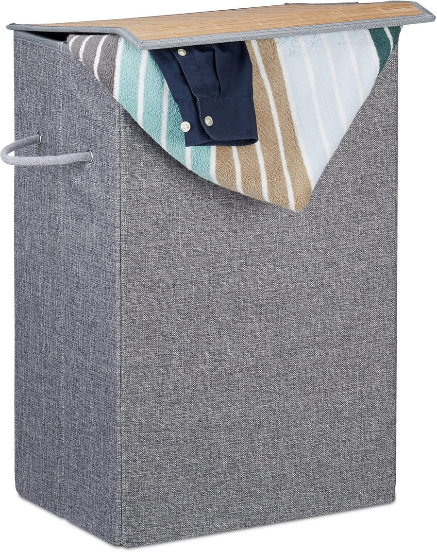 60L Fabric Laundry Hamper with Lid Portable Foldable Clothes Basket Grey Handles