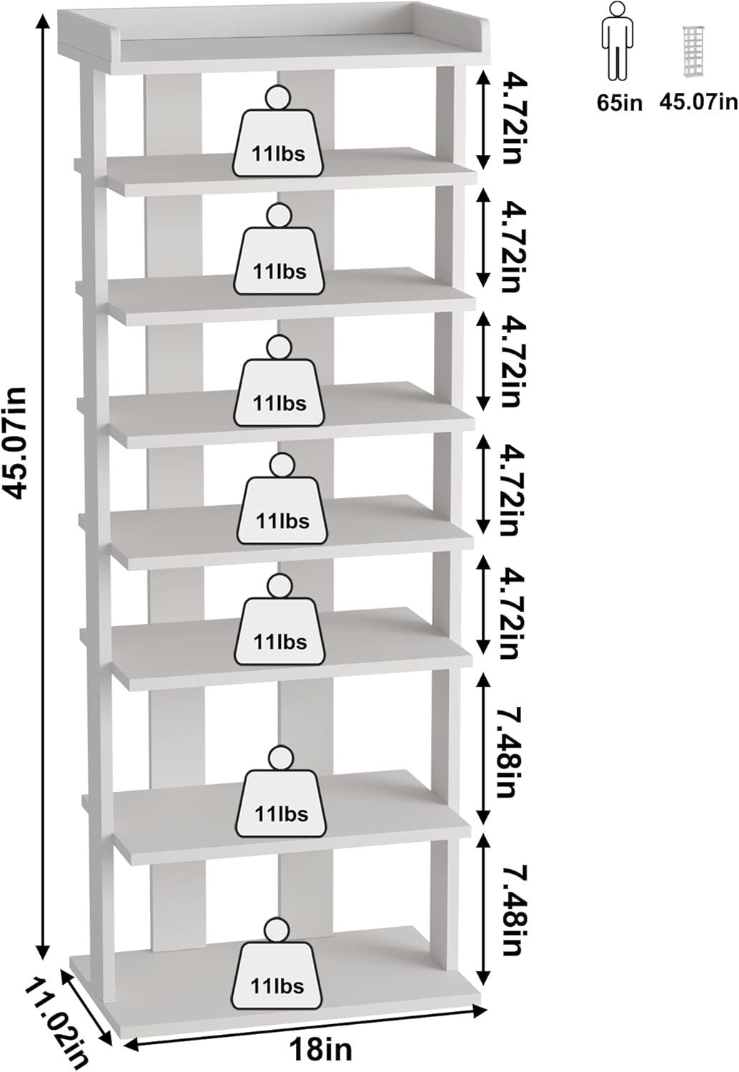 Slim 7-Tier Wooden Shoe Rack with Double Rows – Space-Saving Vertical Storage