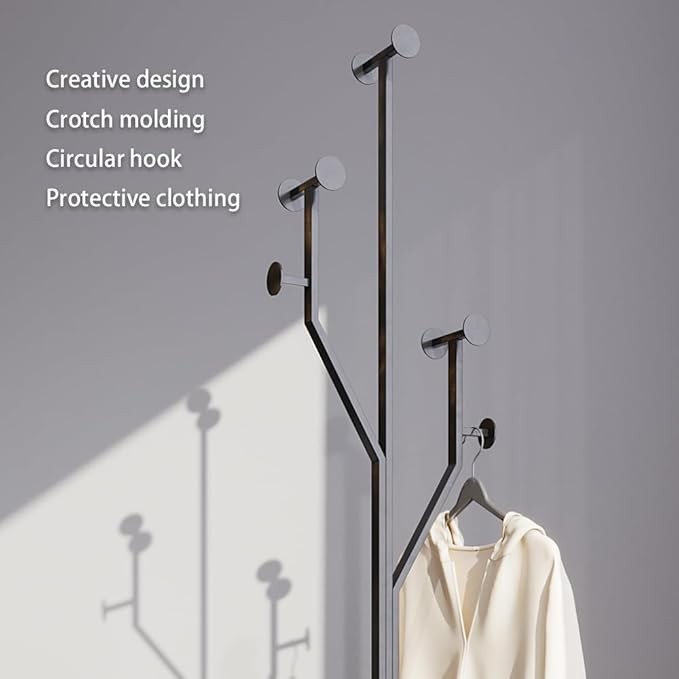 Black Metal Coat Rack Stand Marble Base Heavy Duty Modern Hall Tree Organizer
