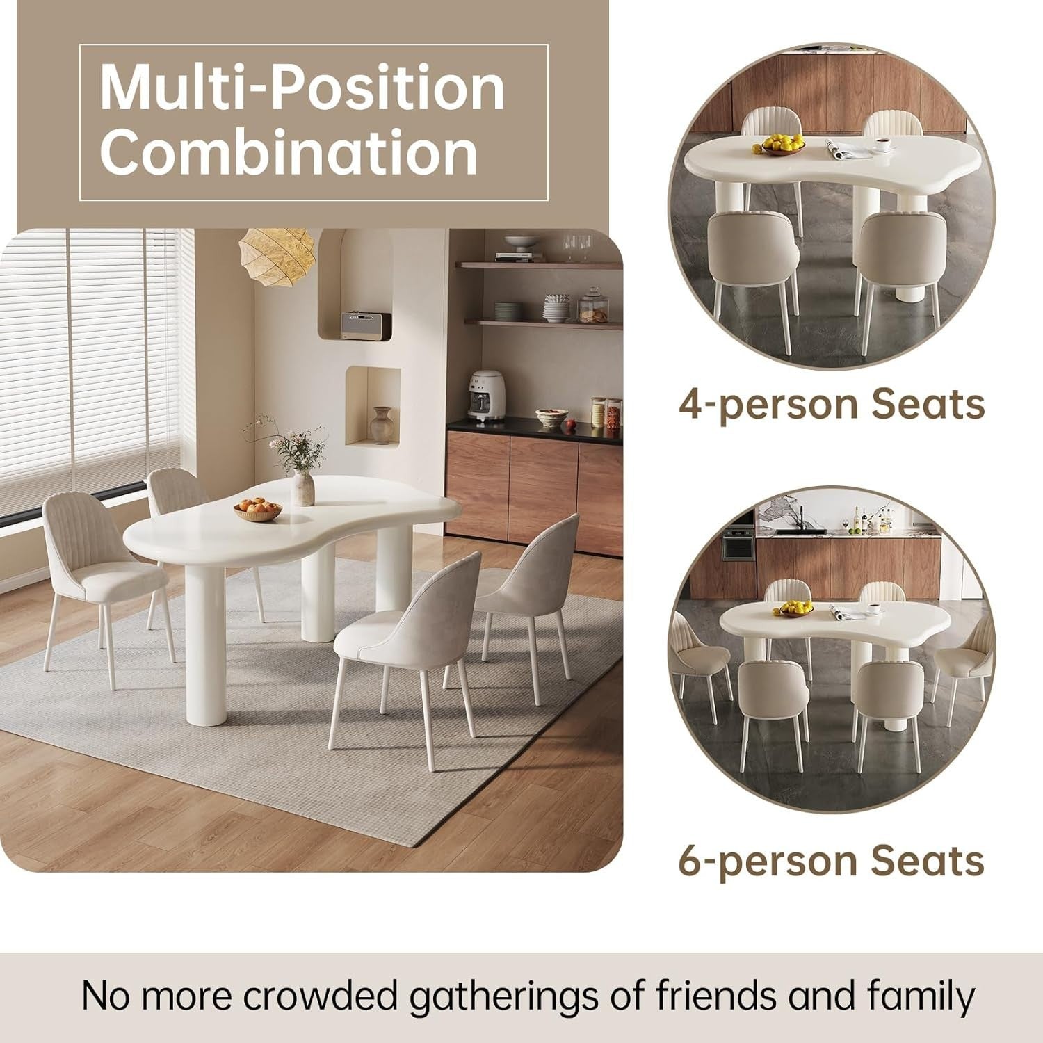 Modern White Irregular Dining Table 158CM 3-Leg Acrylic Top for 4-6