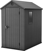 6x4ft Outdoor Garden Storage Shed Waterproof Resin Wood Look Grey Apex Roof