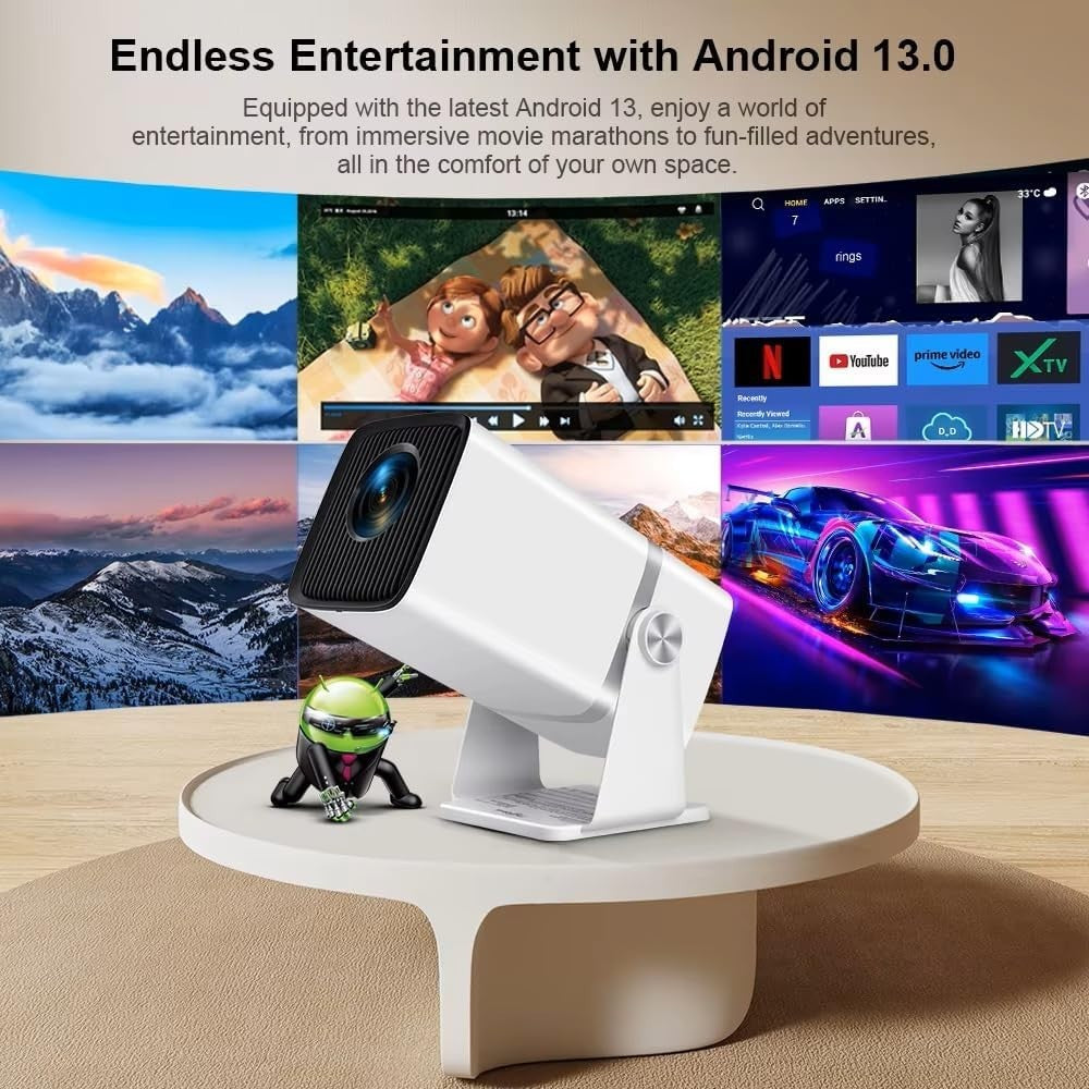 Mini 1080P Android Projector WiFi 6 Bluetooth 4K 3D Portable