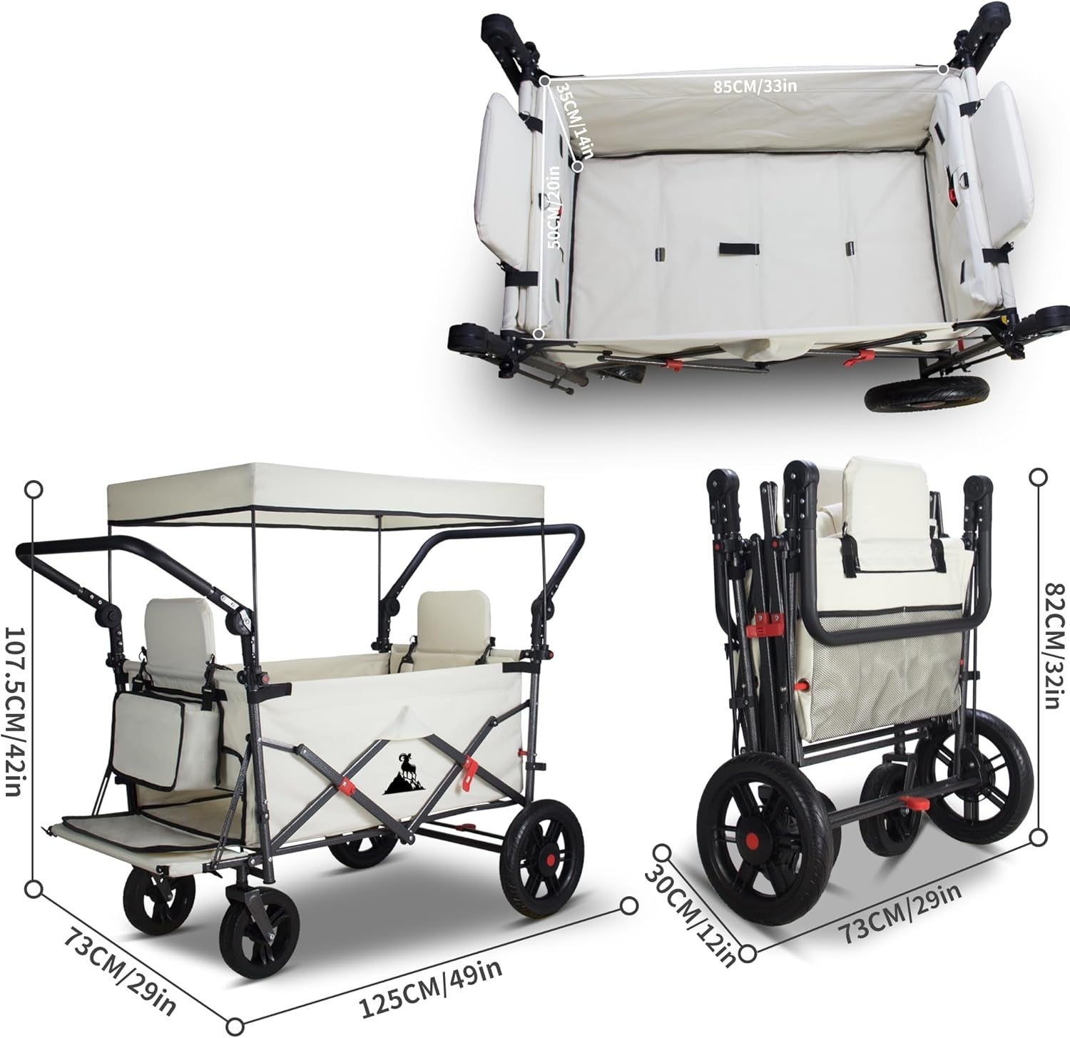 Folding Camping Wagon w Canopy 2 Seats Heavy Duty Beach Garden Cart