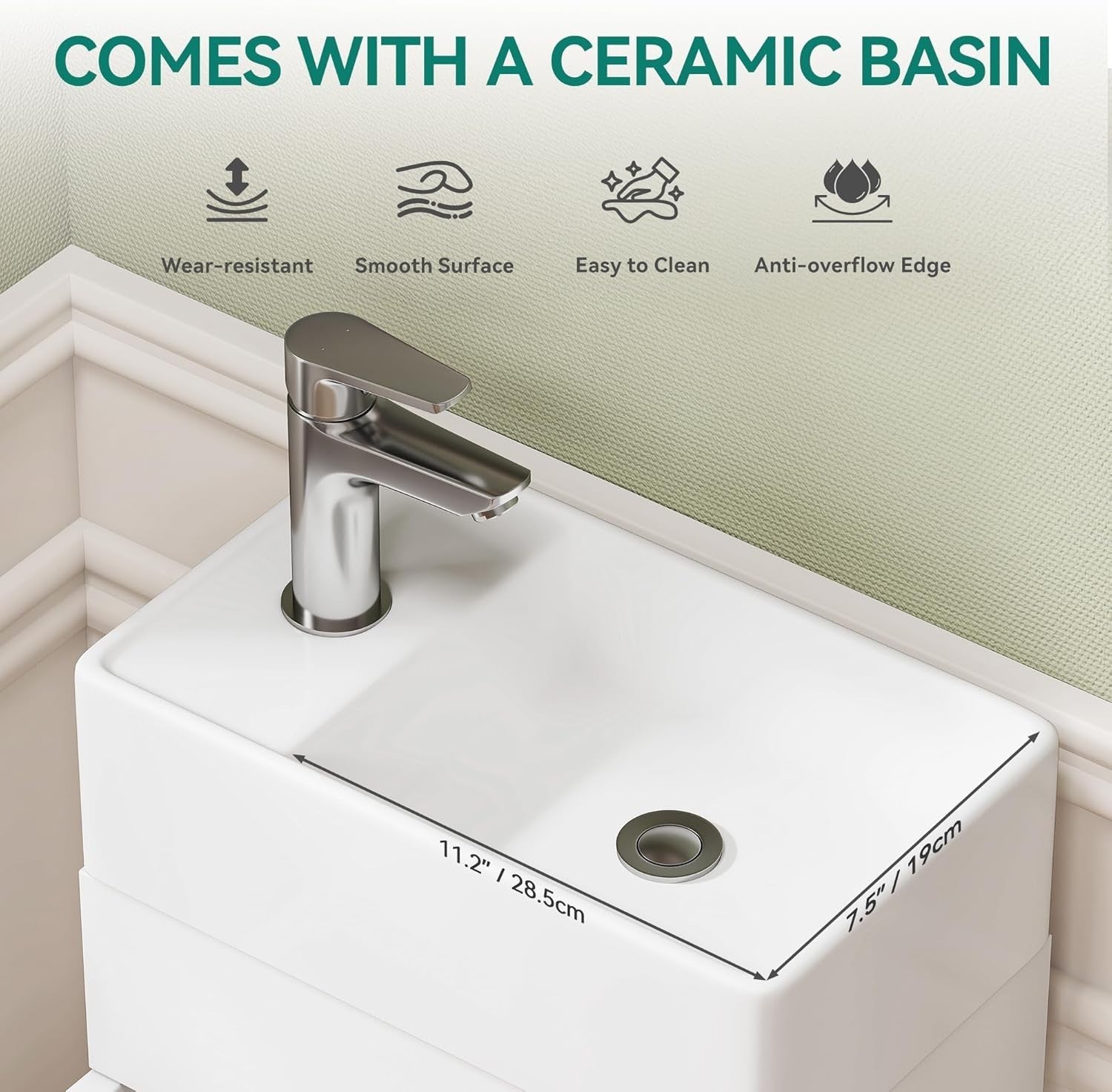 White Under Sink Vanity Cabinet with Basin & Storage 86.5cm Bathroom Unit