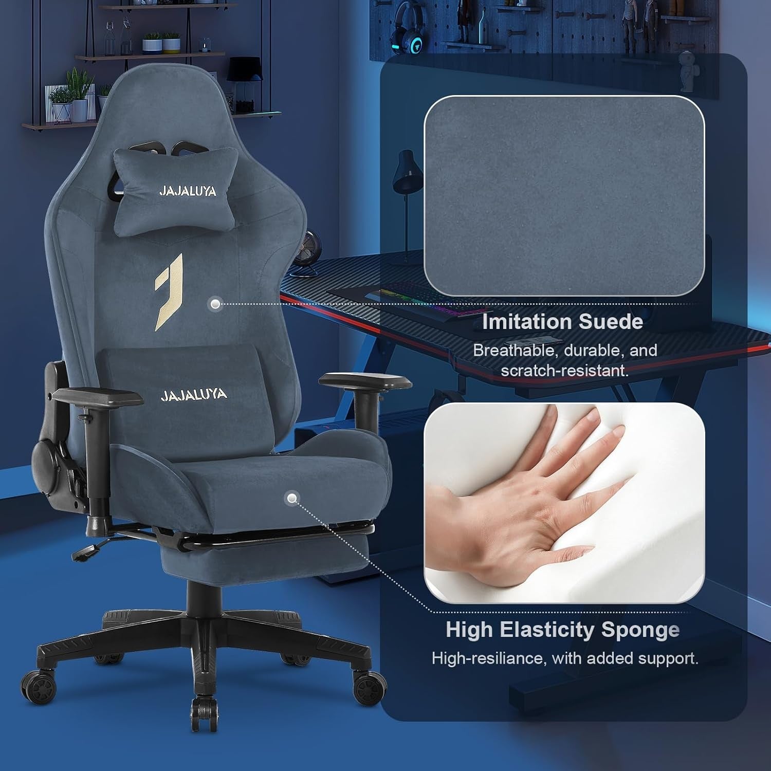 Oversized Gaming Chair with Footrest Massage Ergonomic Office Gray