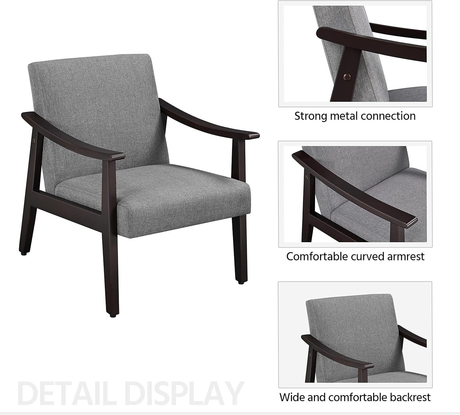 Modern Grey Linen Accent Chair Comfy Lounge Armchair Wood Legs Room