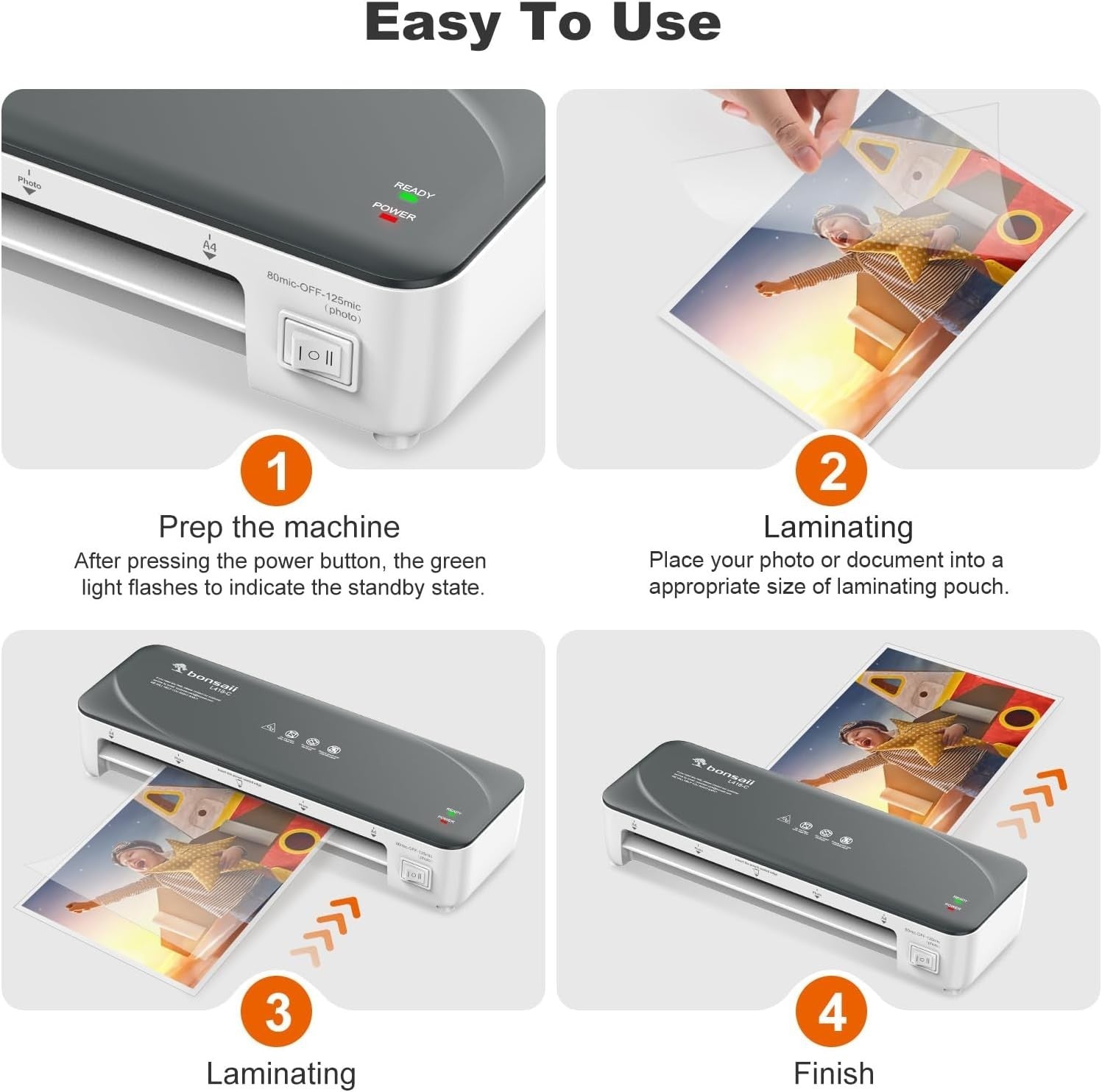 A4 Laminator Machine Dual Heat Never Jam Fast Lamination 230mm