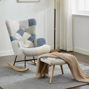Nursery Rocking Chair w/ Footstool, High Back, Soft Foam Seat, Wood Legs