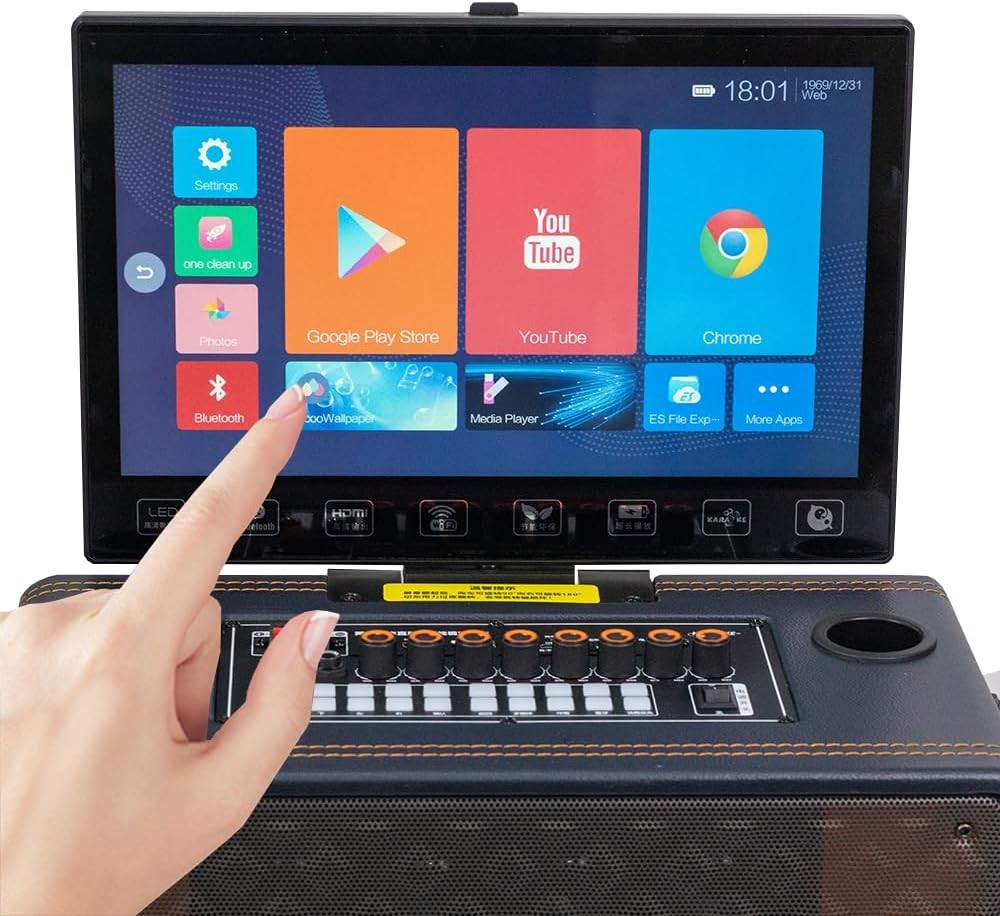 Portable Karaoke Machine 2 Wireless Mics Black Bluetooth TV