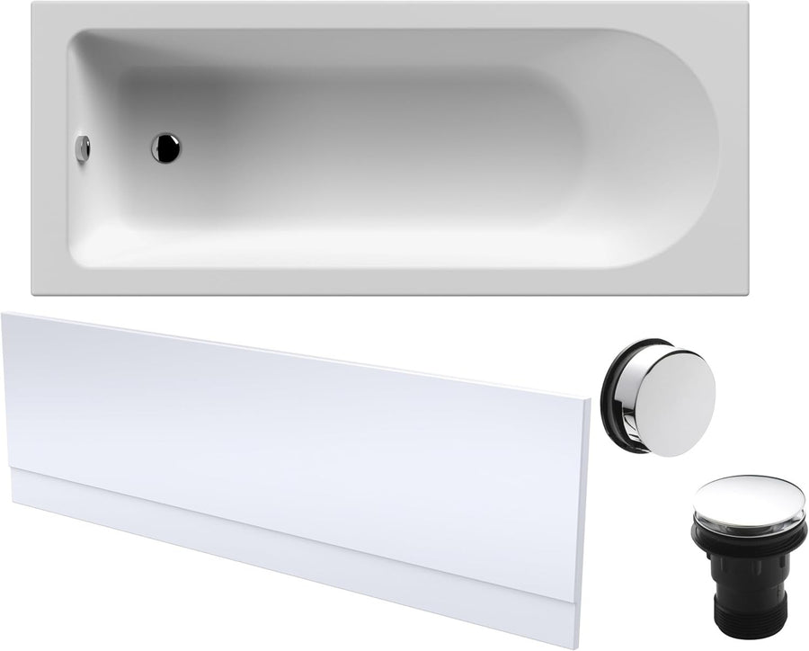 1700x700mm Round Acrylic Shower Bath Gloss White Soaking Tub with Legs & Panel
