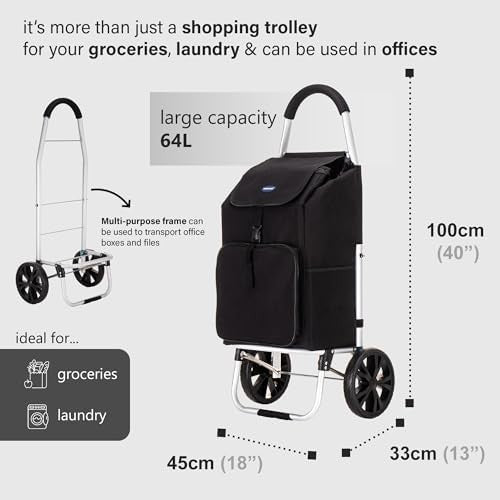 64L Lightweight Shopping Trolley with Wheels Heavy Duty Collapsible Cart